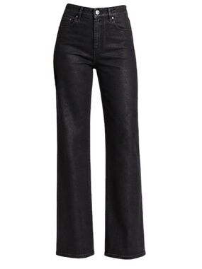 Paige Anessa Wide Leg Jeans Black Fog Luxe Coating Coated Stretch Denim Size 26